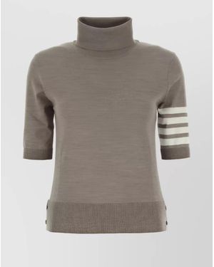 Thom Browne Wool Ribbed Turtleneck Short-Sleeve Sweater - Gray