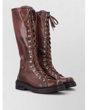 Miu Miu Leather Lace-Up Ankle Boots - Brown