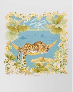 Ferragamo Jungle Silk Scarf Heritage Leopard Motif - Blue