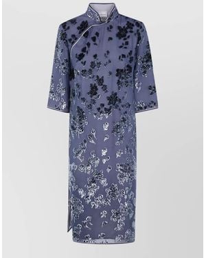 Pierre Louis Mascia Vefio Dress Floral Velvet Mandarin Collar - Blue