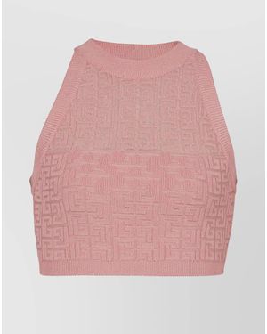 Balmain Monogram Ribbed Halterneck Knit Top - Pink