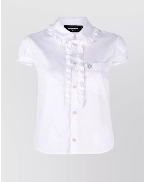 DSquared² Cotton Ruffled Short-Sleeve Shirt - White