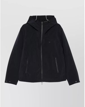 Emporio Armani Hooded Jacket Long Sleeves Zip Pockets - Blue