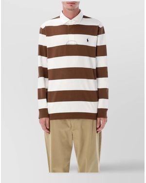 Polo Ralph Lauren Rugby Shirt With Twill Collar And Stripes - Multicolour