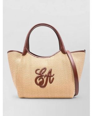 Emporio Armani Straw Tote Bag Shoulder Strap Top Handle - Natural