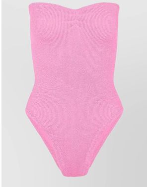 Hunza G Brooke Strapless Textured Swimsuit High Cut - Pink
