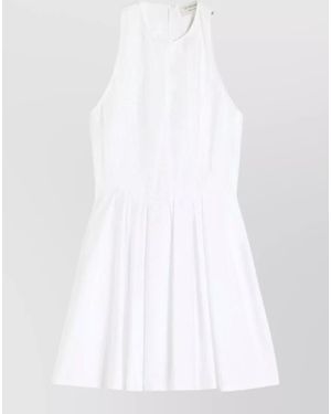 Sportmax Midi Dress Pleated Skirt Sleeveless Design - White