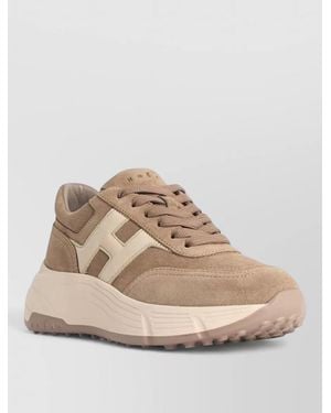 Hogan Hi Fi Suede Lace Up Trainers - Natural