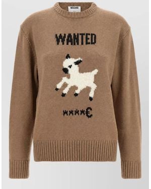 Moschino Virgin Wool Oversized Graphic-Intarsia Sweater - Brown