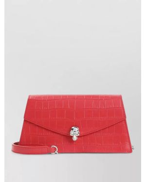 McQueen Skull Mini Clutch Bag Crocodile Emboss - Red