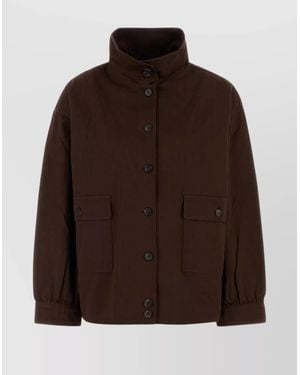 Prada Gabardine Jacket With Long Sleeves And Pockets - Brown