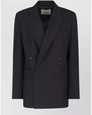 Frankie Shop Double Breasted Blazer Notched Lapels Design - Black