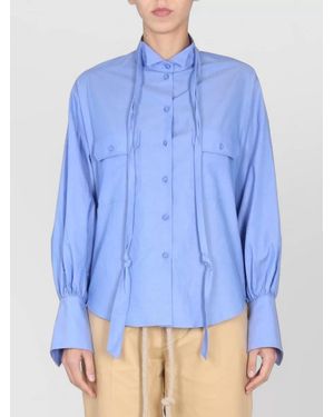 Jejia Poplin Shirt Long Sleeves Chest Pockets Tie - Blue