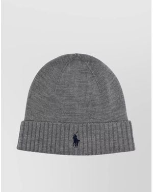 Ralph Lauren Pony Polo Hat Ribbed Cuff - Grey