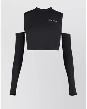 Palm Angels Cropped Long Sleeve Top With Cut-Out Shoulders - Black