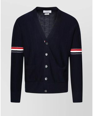 Thom Browne Wool V-Neck Cardigan - Blue