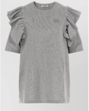 Miu Miu Crew Neck Mini Dress Ruffle Detail - Gray