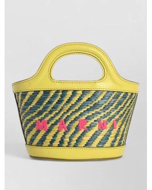Marni Micro Tropicalia Bucket Bag Leather Raffia - Grey