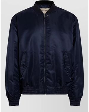 Valentino Lightweight Jacket Elastic Cuffs Ribbed Collar - Blue