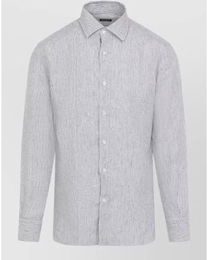 ZEGNA Striped Long Sleeve Shirt Button Cuffs Collar - White