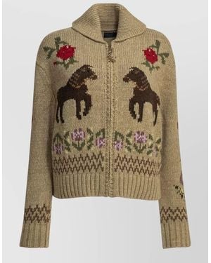 Polo Ralph Lauren Cardigan Shawl Collar Floral Horse Knit - Multicolour