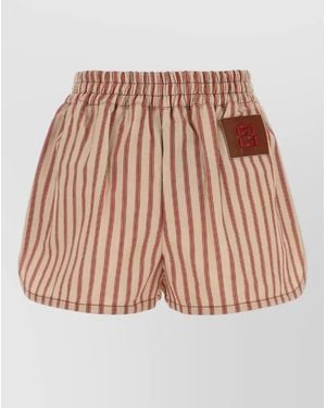 Fendi Denim Shorts Striped Pattern Embroidery Detail - Brown