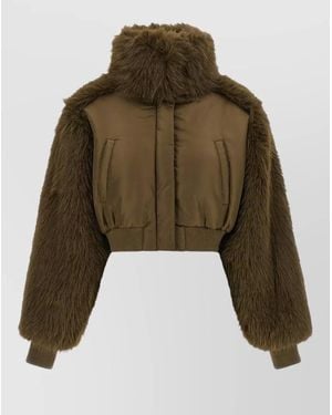 Pinko Cropped Oversized Faux Fur Bomber Jacket - Green