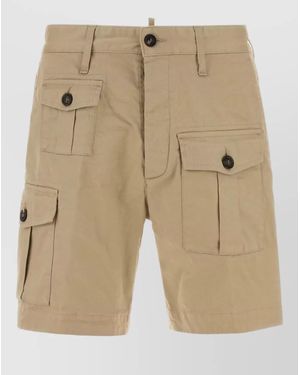 DSquared² Stretch Cotton Cargo Bermuda Shorts Belt Loops - Natural