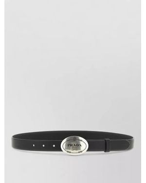 Prada Oval Buckle Leather Belt Smooth Strap - Grey