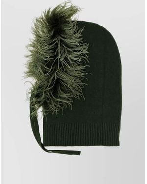 P.A.R.O.S.H. Virgin Wool Feather Trim Balaclava - Green