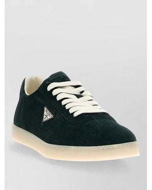 Prada Lane Lace Up Suede Trainers Low Top - Blue