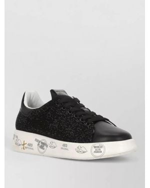 Premiata Rhinestone Detail Low Top Leather Trainers - Black
