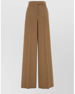 Max Mara Flannel Filato High Waist Wide Leg Pants - Natural