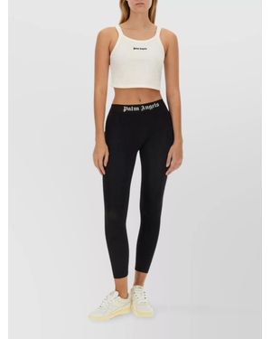 Palm Angels Ribbed Sleeveless Cropped Tank Top - Black