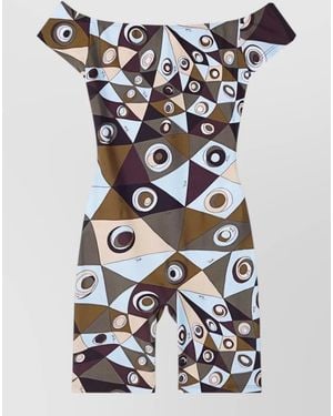 PUCCI Printed Off-The-Shoulder Short Jumpsuit - White