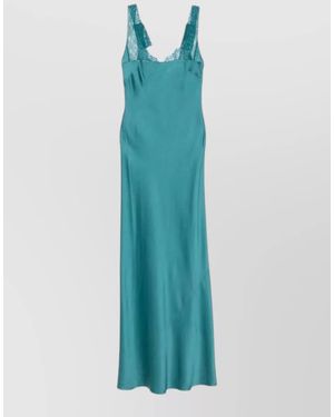 forte_forte Sleeveless Lace Trim Satin Floor Length Dress - Blue