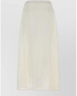 LeKasha Linen Skirt Button Detailing Sheer Fabric - White