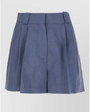 Blazé Milano Pleated Shorts Belt Loops Embroidered Detail - Blue