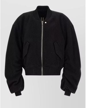 Rick Owens Secchia Flight Bomber Jacket Ribbed Collar Cuffs - Black