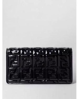 Fendi Chain Shoulder Wallet Ff Logo Strap - Black