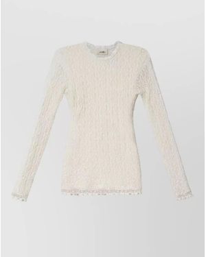Isabel Marant Guipure Lace Long Sleeve Round Neck Top - White