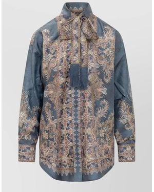 Zimmermann Silk Printed Long-Sleeve Shirt - Blue