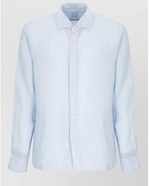 120% Lino Linen Shirt Tailored Collar Semi Sheer - Blue