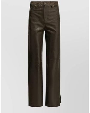 Golden Goose Leather High-Rise Straight-Leg Trousers - Grey
