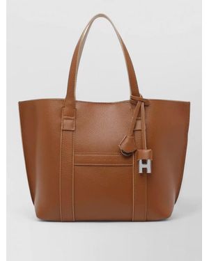 Hogan Script Leather Shoulder Tote Bag Small - Brown