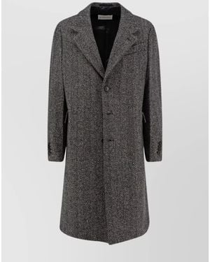 Givenchy Wool Herringbone Single Breasted Coat - Grey
