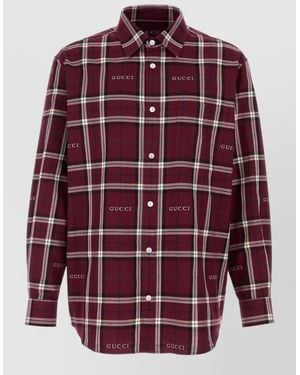 Gucci Cotton Tartan Jacquard Long-Sleeve Shirt - Red