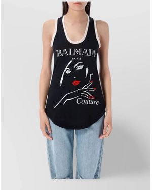 Balmain Printed Top Chiffon Trim - Blue