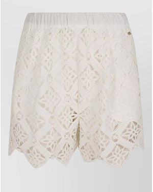 Herno Shorts Elastic Waistband Lace Detailing Scalloped Hem - Natural