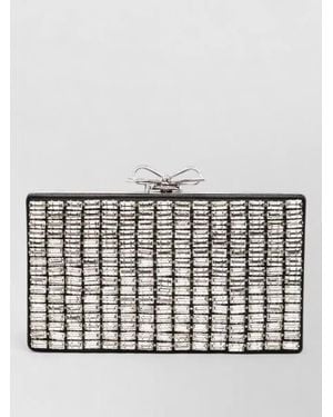 Self-Portrait The Bow Crystal Chainmail Clutch Bag - White